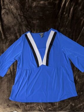Lane Bryant Royal Blue V-Neck Tunic with Black and White Trim